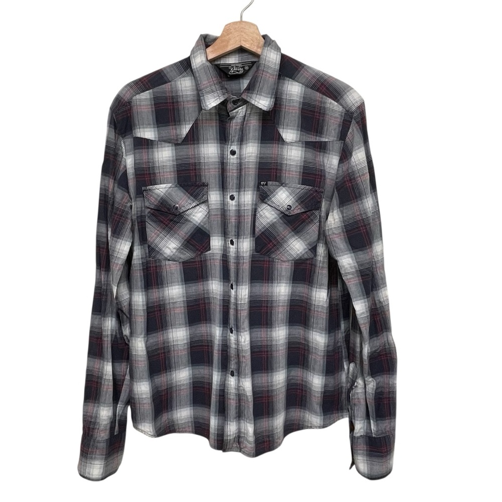 Salt Valley Western Pearl Snap Plaid Men’s Long Sleeve Ranch Shirt Size Medium - Picture 2 of 11